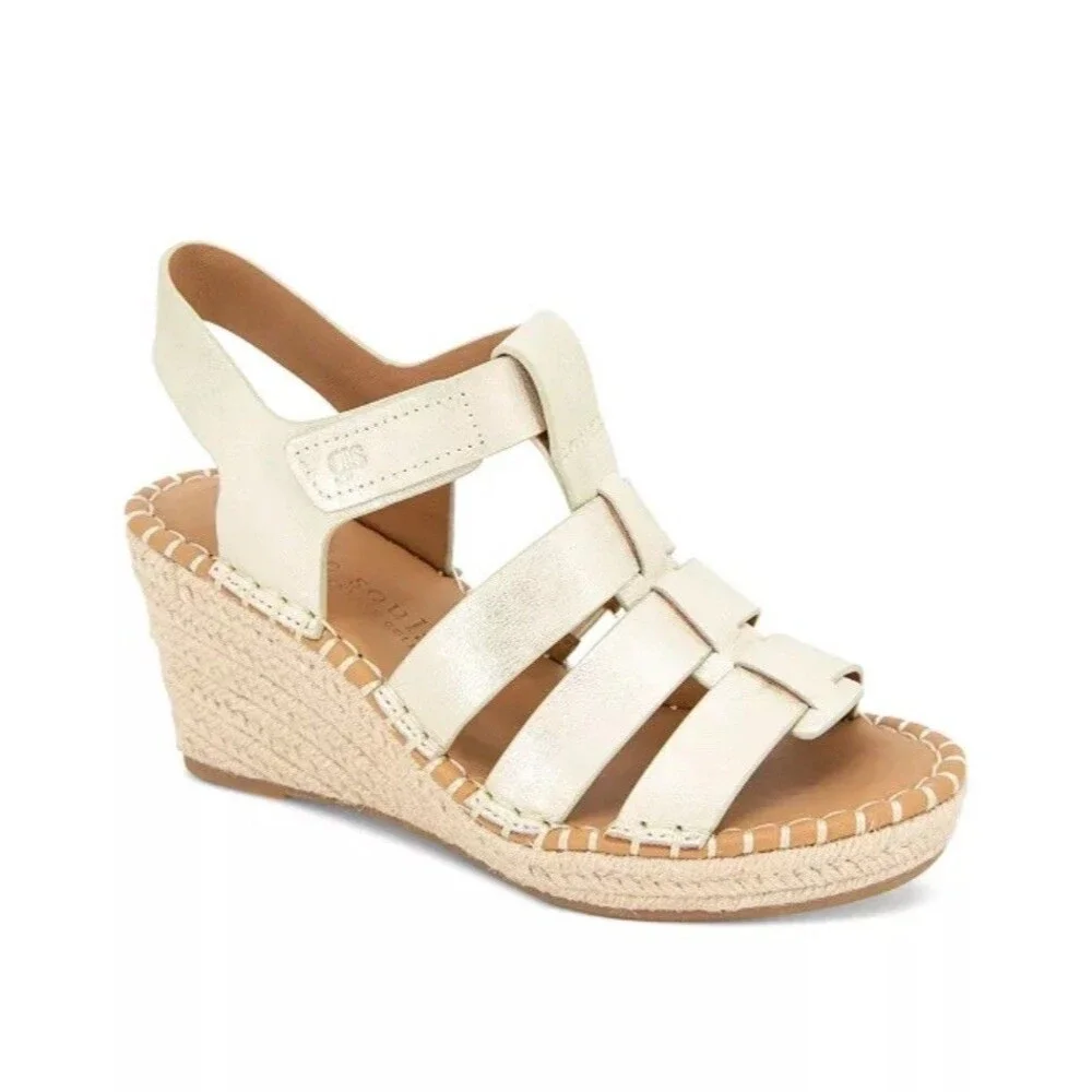 Gentle Souls Capelin Leather Espadrille Wedge Gold Fisherman Size 8 NEW